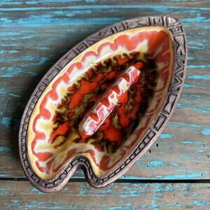VTG Treasure Craft Ashtray Vintage Bright Lava Orange Cigarette Tiki Trippy 60’s